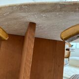 Travertine and wood dining table