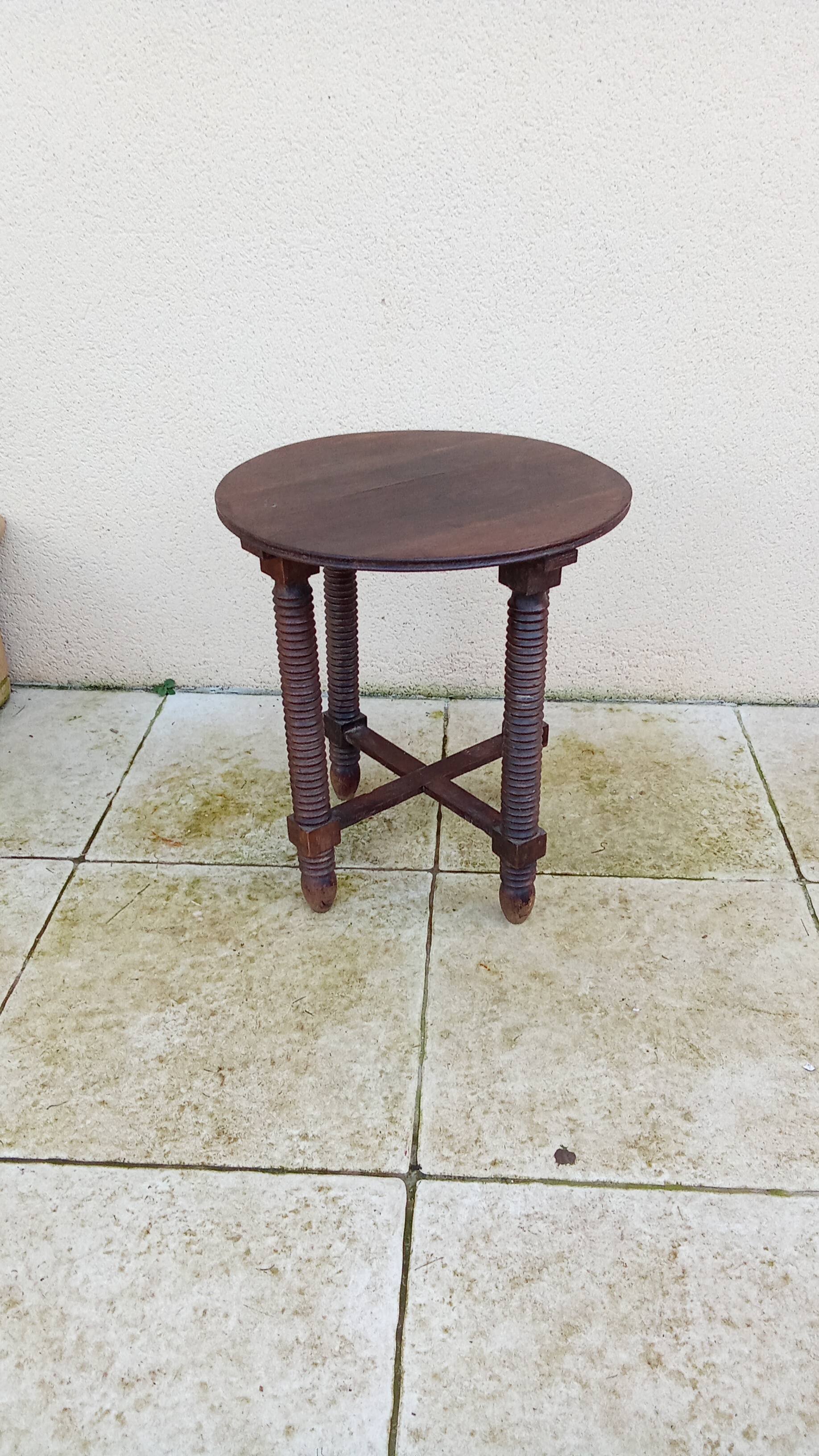 Old small round side table in Dudouyt style
