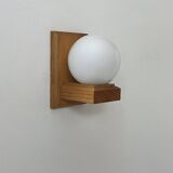 Vintage wall light, pine and opaline glass, France, 1970