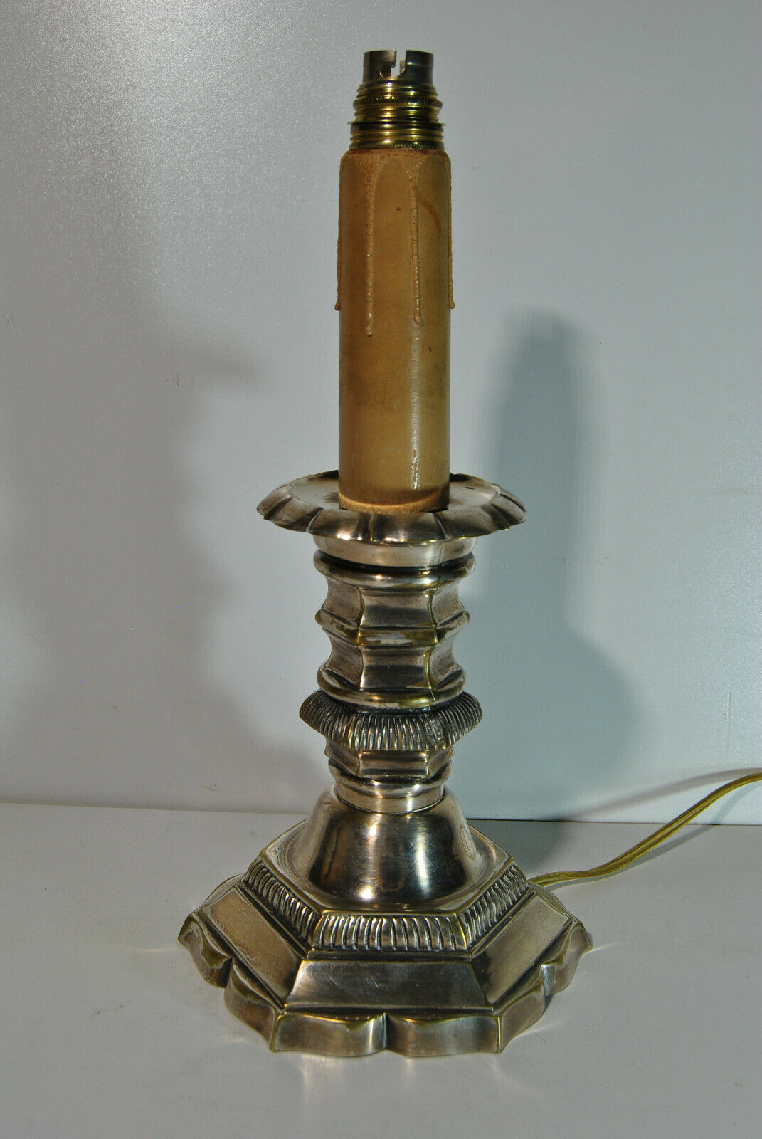 Candle holder pique candle candle old 19 century bronze silver mounted foot lamp