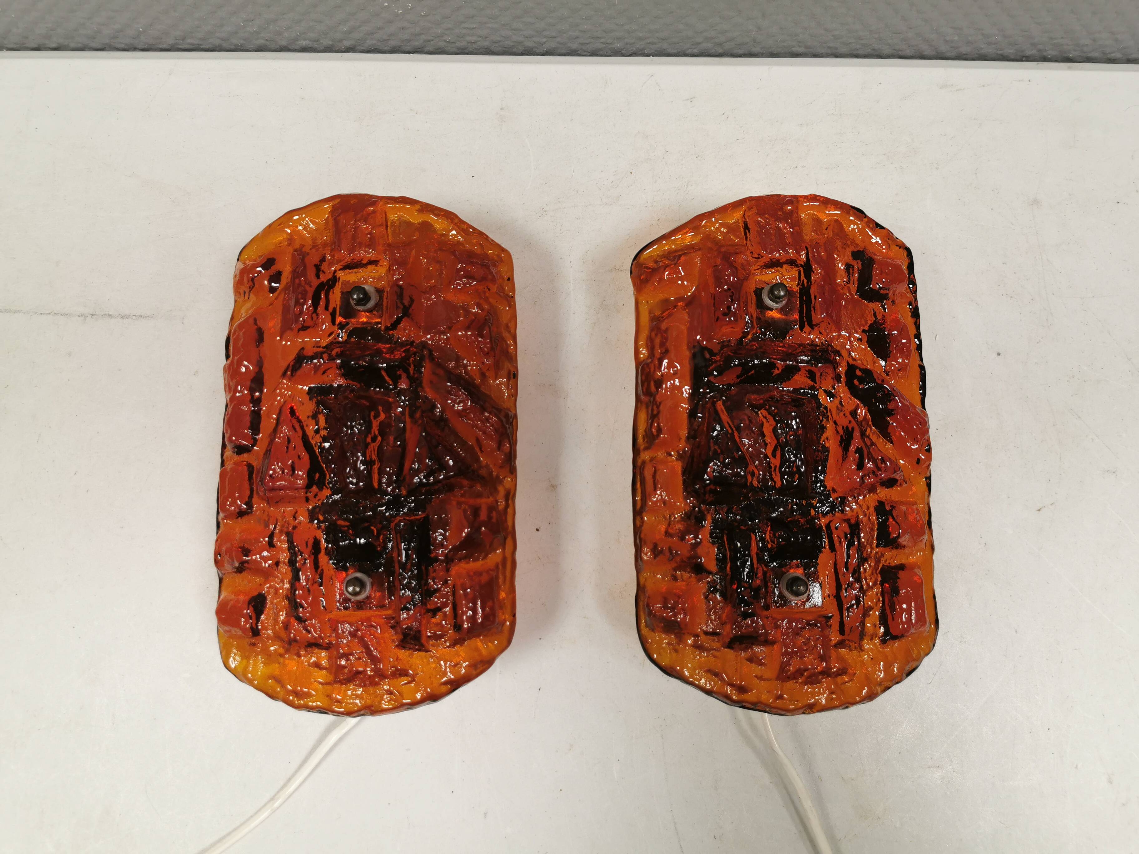 A set of wall lamps in amber-colored glass from Danish Vitrika, 1970s