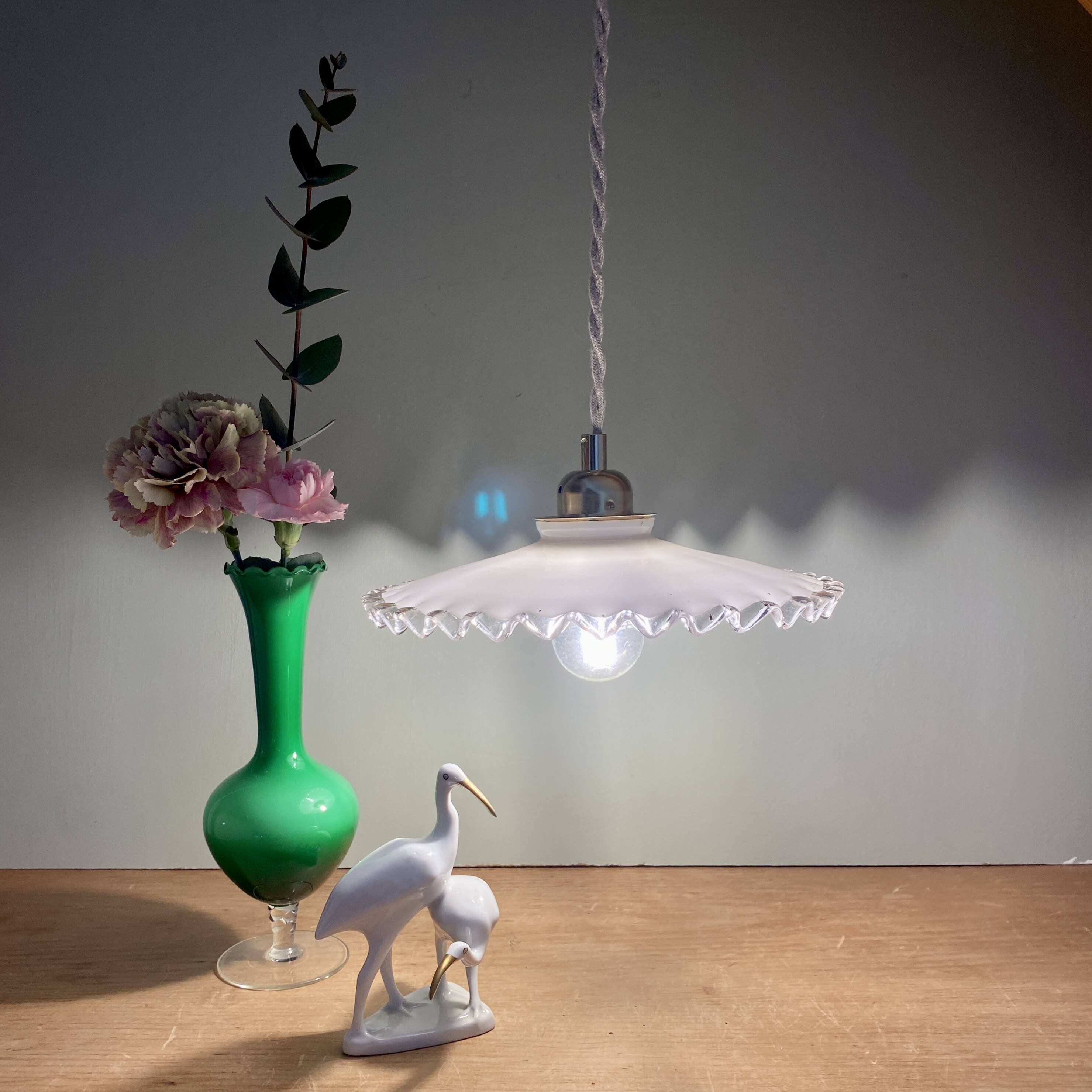 Vintage lampshade pendant light in white opaline