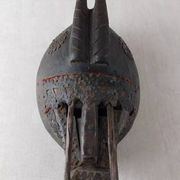Antique African mask, carved wood and metal plates, Marka Mali
