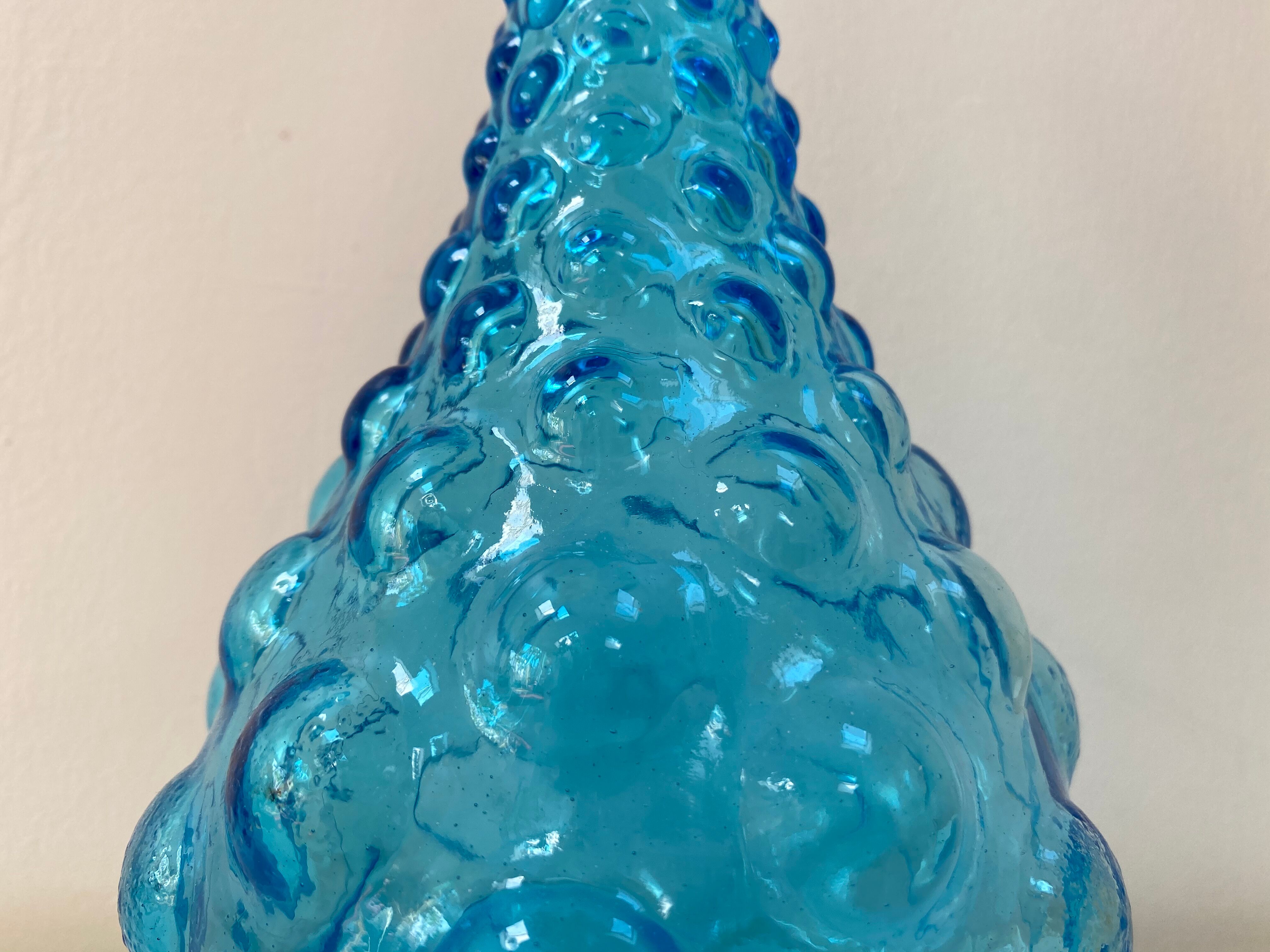 Blue Empoli decanter with bubble relief