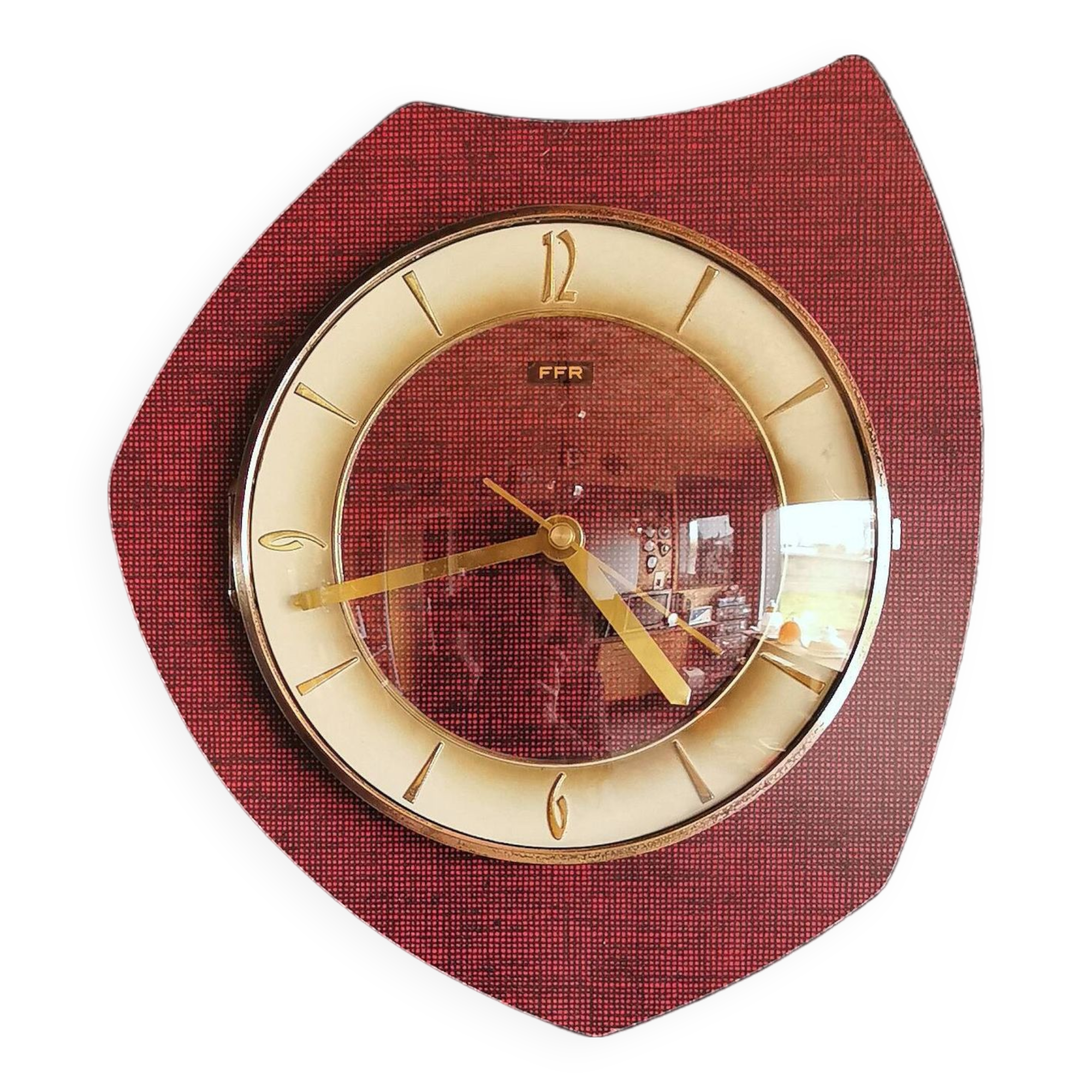 ANCIENNE PENDULE HORLOGE EN FORMICA JAZ jour date calendrier FONCTIONNE