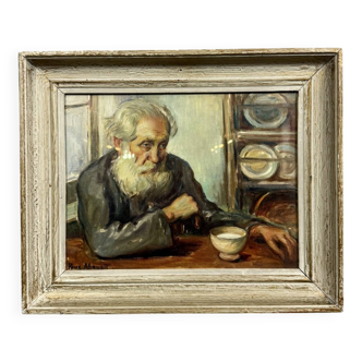Roux Abougit: Oil on canvas painting circa 1920-1930 the old man