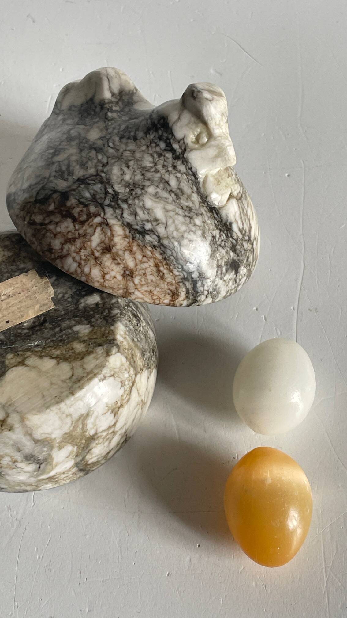Vintage Marble Chicken with Eggs Sculpture