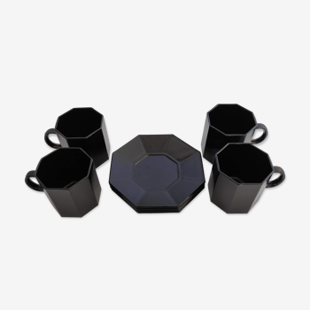 Lot de 4 tasses à café & leurs soucoupes noires Octime Arcoroc