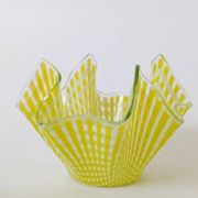 Pair of "Gingham" Chance Brothers cups with yellow checkered pattern and wavy edges.