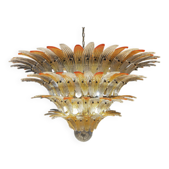 Vintage Italian Murano Ceiling Light - Four Tiers, 163 Amber and Clear Glasses