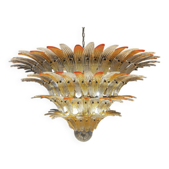 Vintage Italian Murano ceiling lamp - four levels, 163 amber and transparent glasses