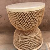 Nomadic rattan table with zellige top