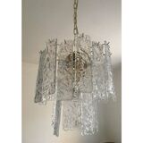 Contemporary Murano Glass "Hammer Listello" Chandelier With Gold Metal Frame