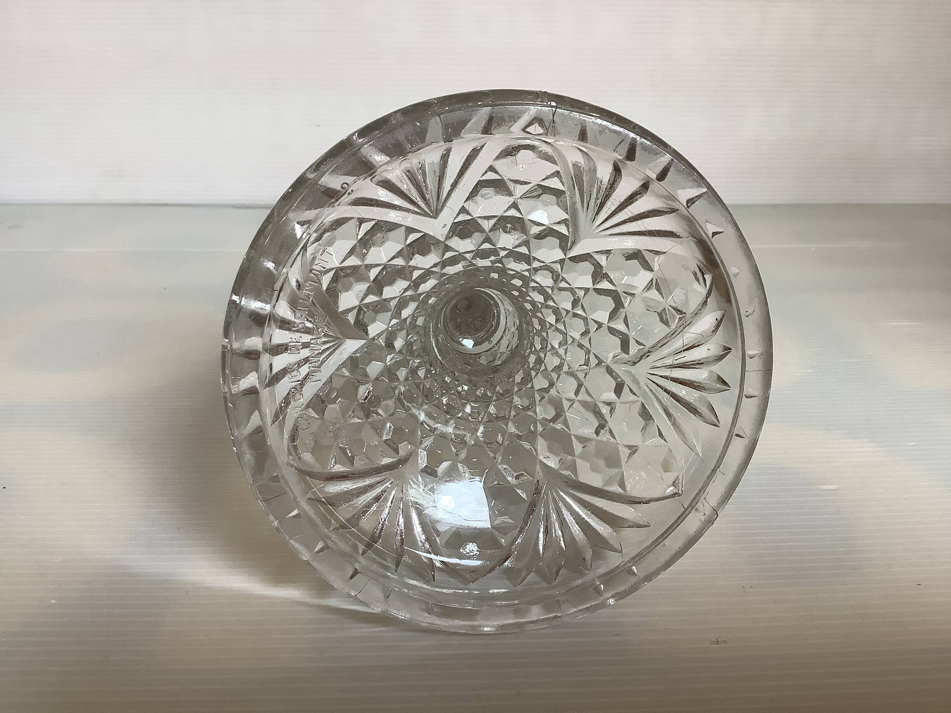 Antique diamond point candle holder, Sailmont glassworks