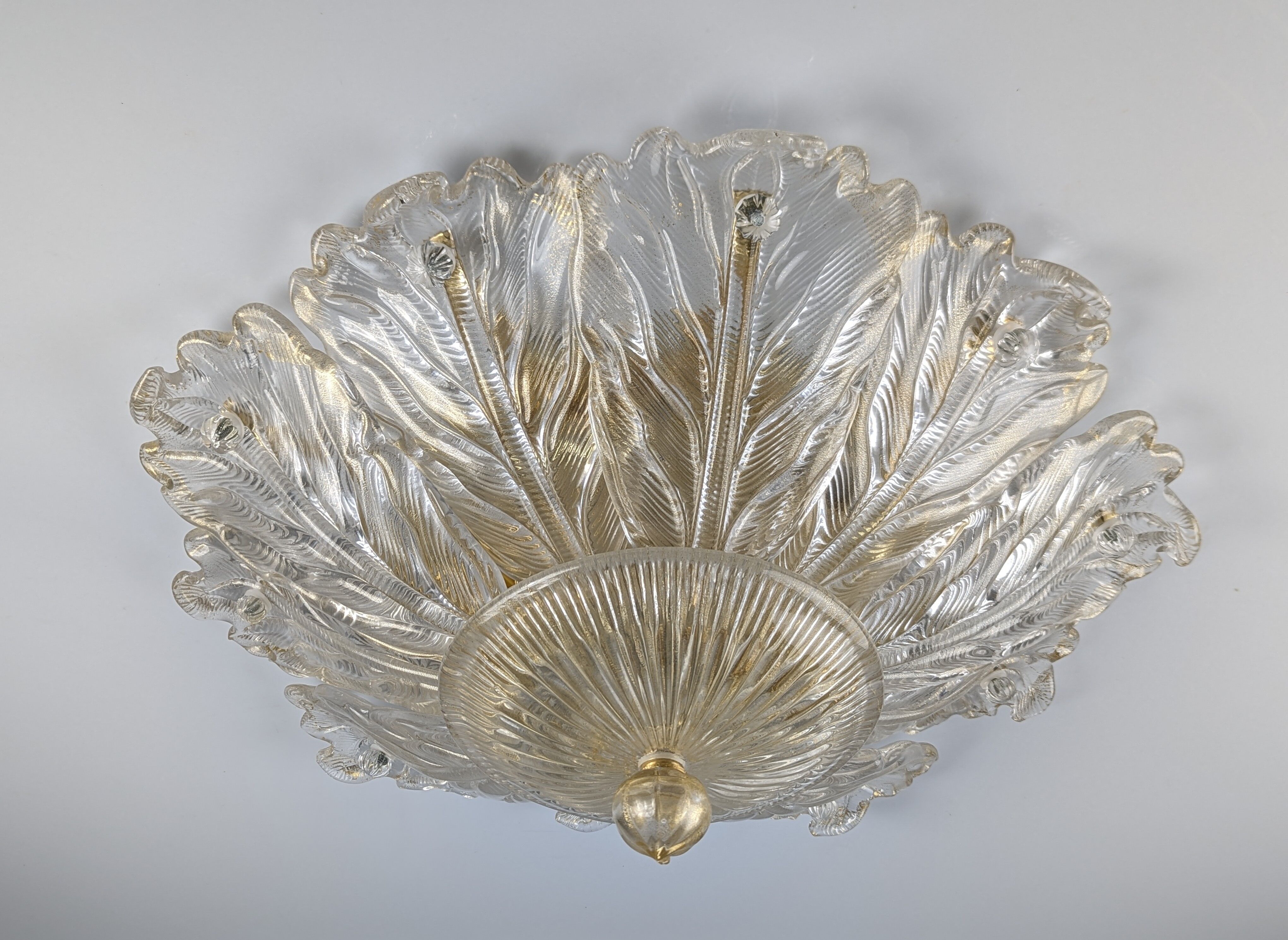 Lampe de plafond Foglia d’Oro de Barovier & Toso, Murano, Italie, années 1980.
