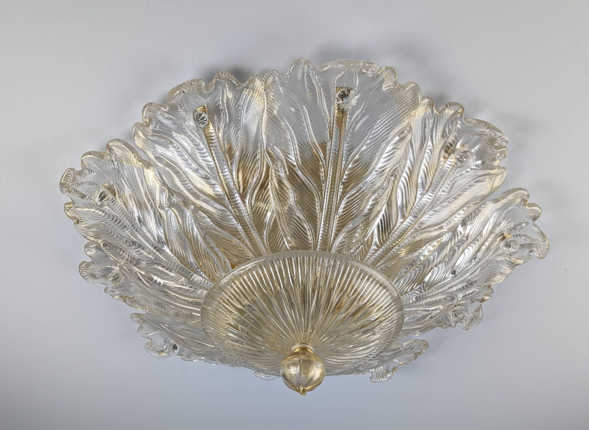 Barovier & Toso Foglia d’Oro Murano ceiling lamp, Italy, 1980s