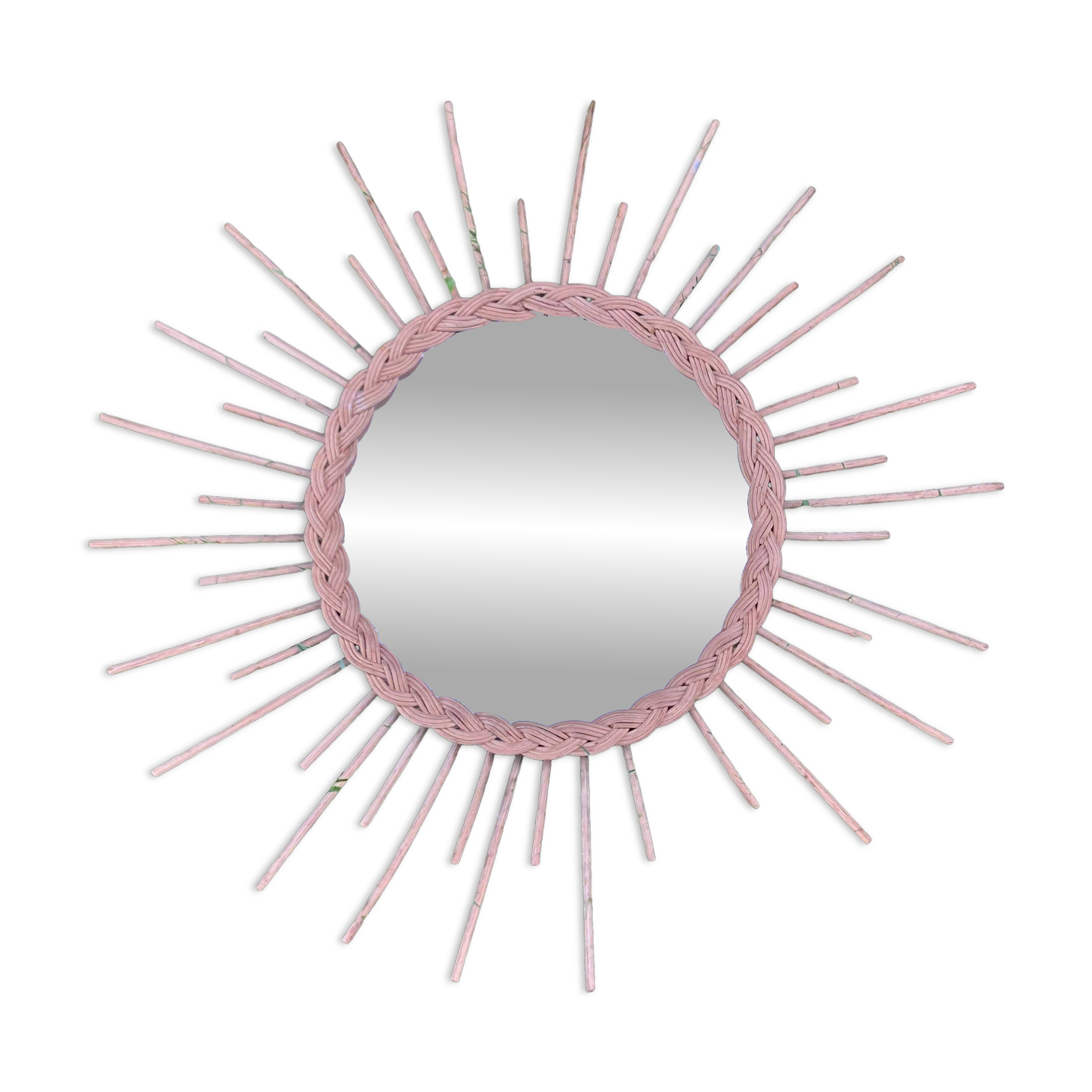 old vintage rattan wicker sun mirror authentic 70s Diameter 56