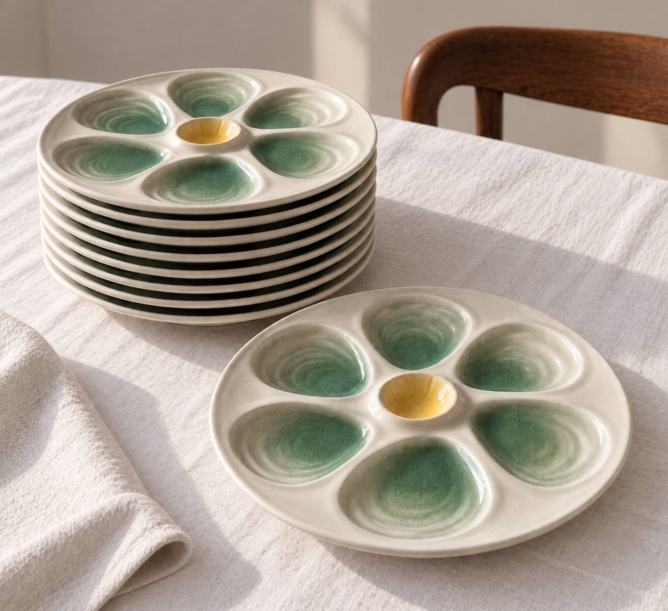 Set of 9 vintage oyster plates Salins France