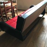 Vintage convertible sofa, red and black skai
