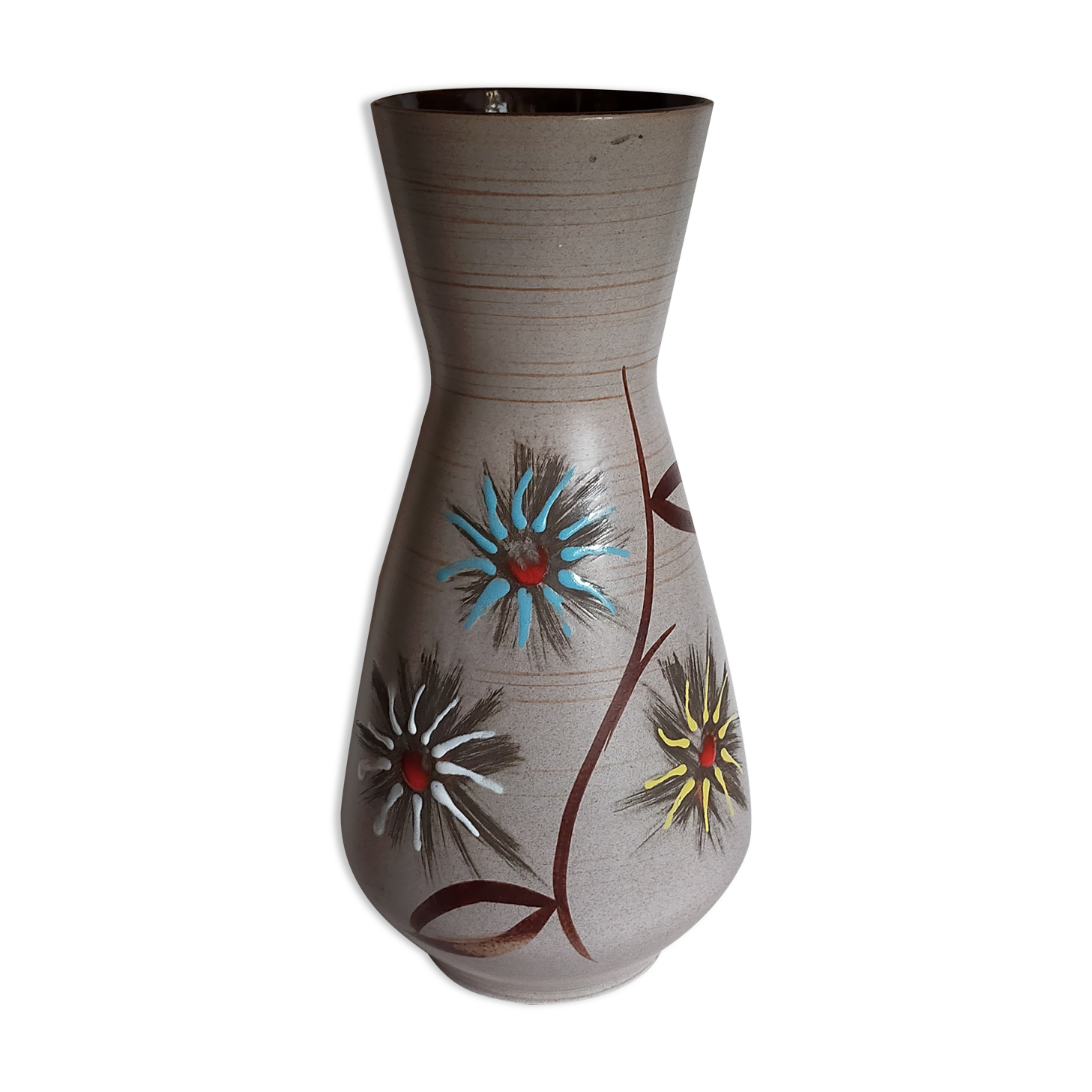German ceramic vase West-Germany with three flowers n°1218