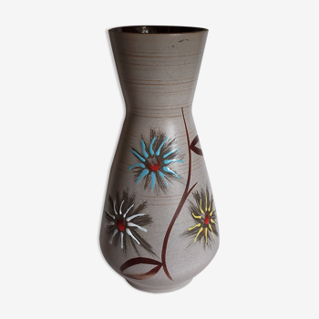 German ceramic vase West-Germany with three flowers n°1218