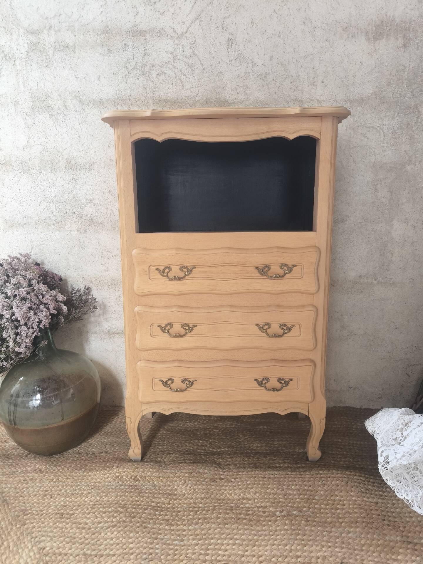 Chiffonier / Renovated Louis XV style entrance furniture in raw wood