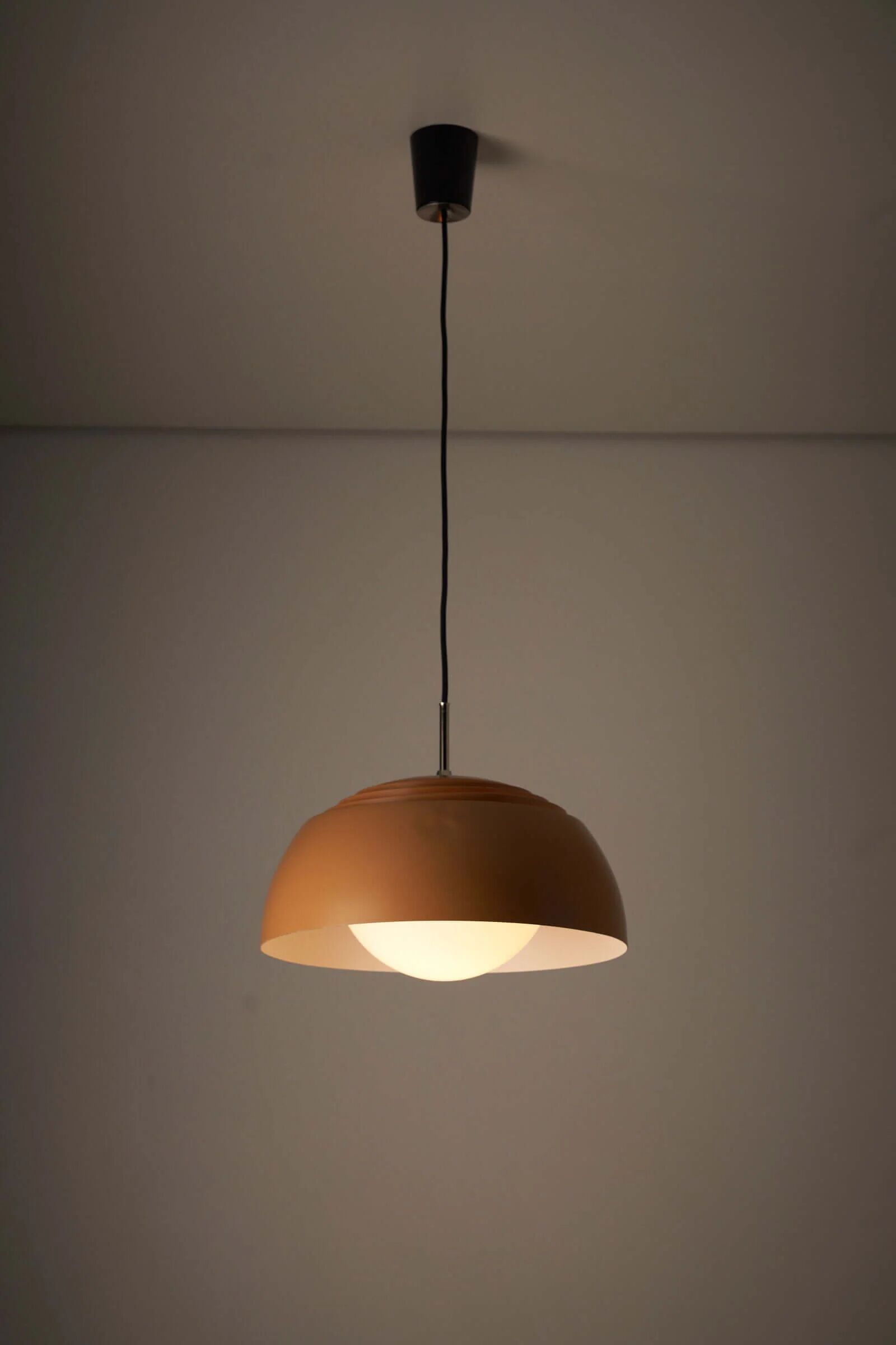 Pendant lamp by B+L Leuchten, orange dome shade and opal glass diffuser