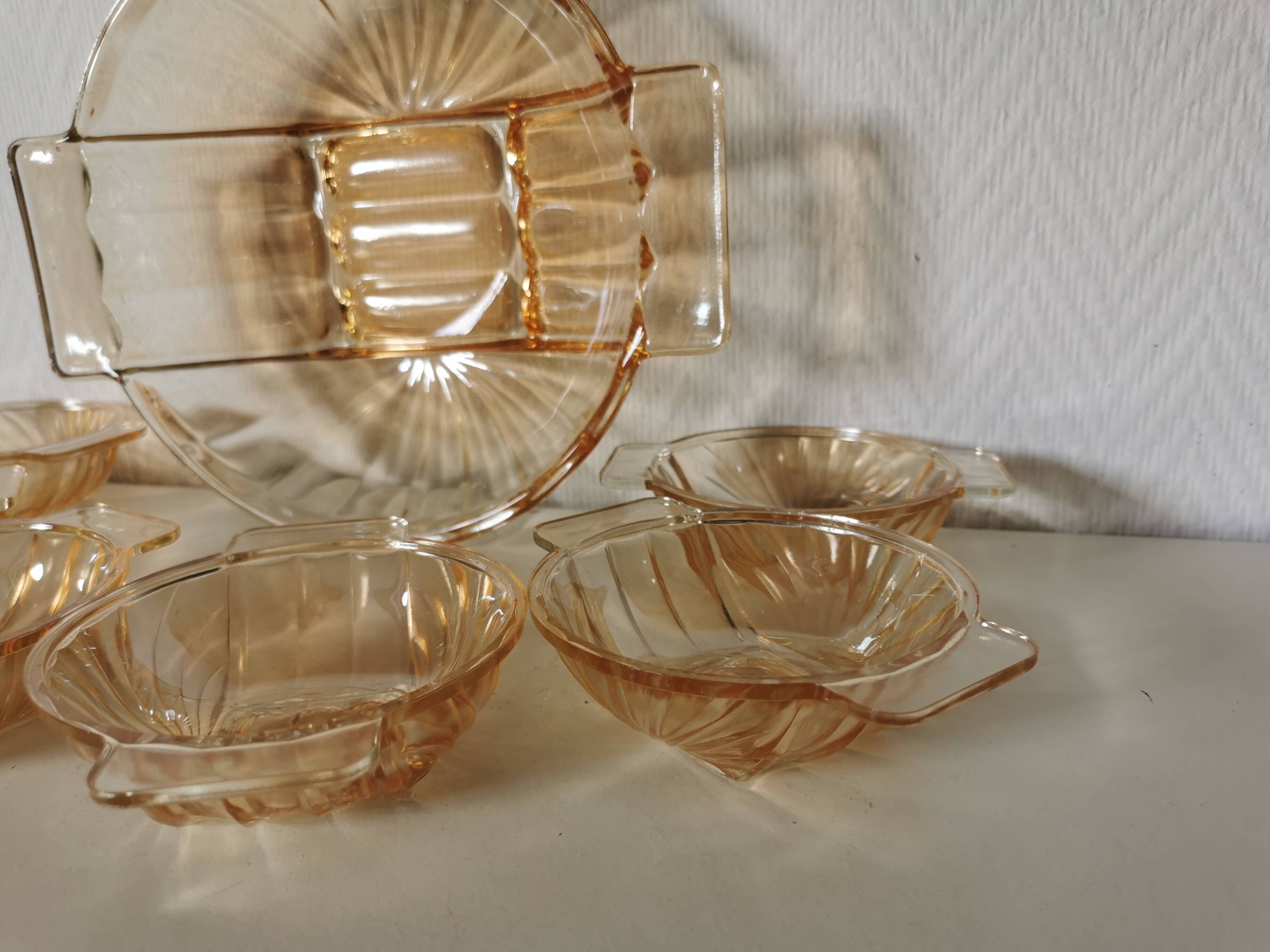 Art Deco pearly glass dessert service