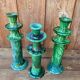 3 Tamegroute candle holders in green glazed ceramic from Morocco.