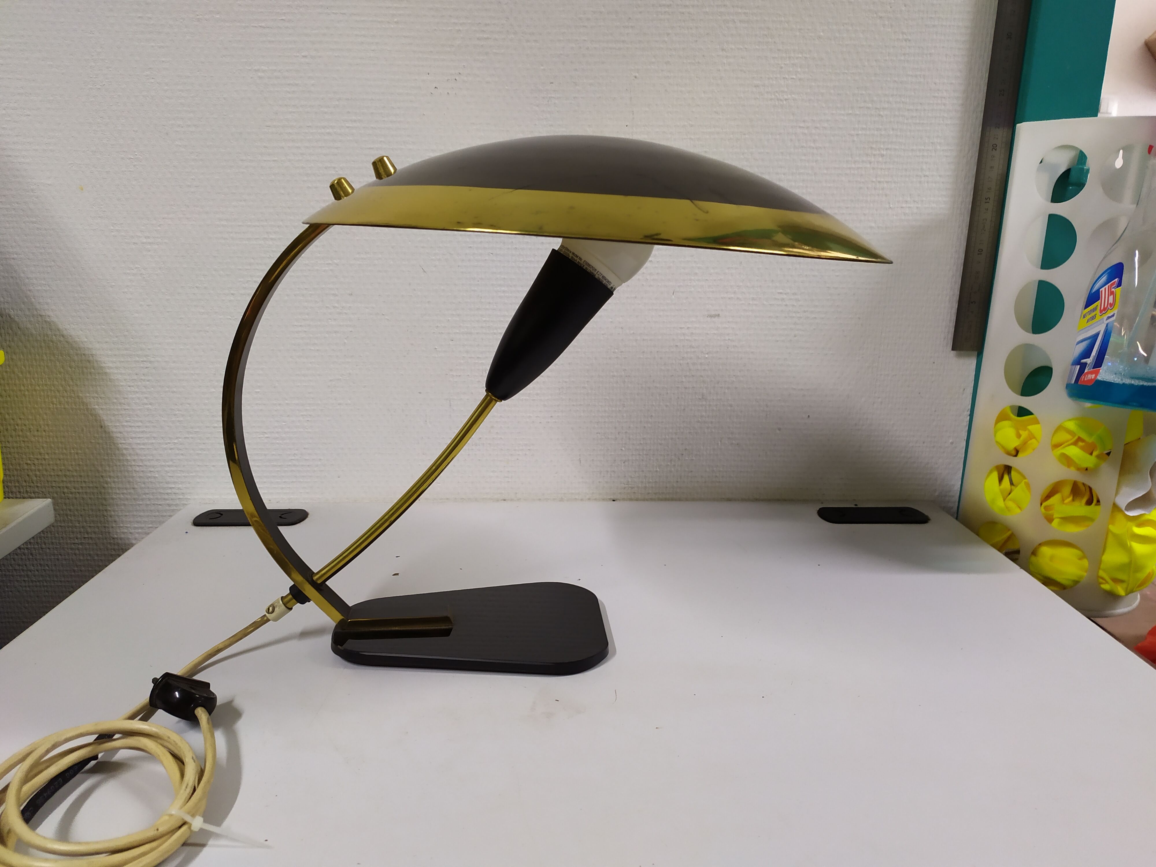 Black brass desk lamp 1950 italy