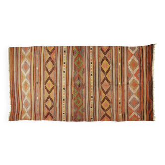 Area kilim rug ,vintage wool turkish handknotted kilim, 386 cmx 183 cm rug