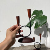 Pair of Scandinavian candlesticks in wood and metal Denmark
