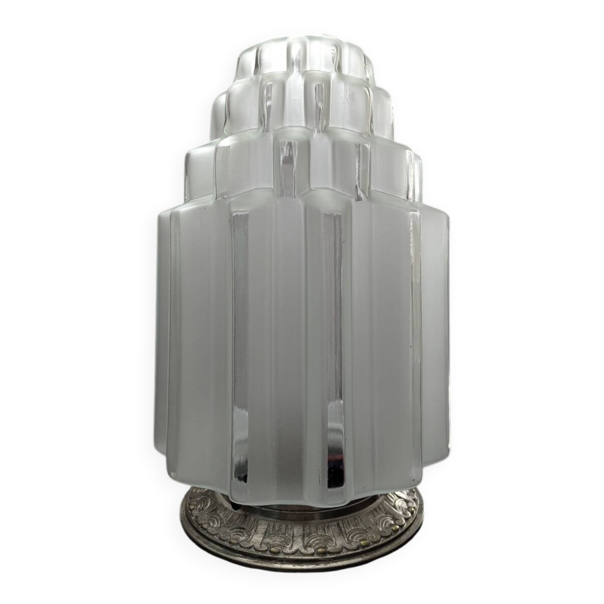 Ancien grand plafonnier lampe à poser globe Skyscraper verre Art déco