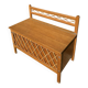 Vintage 1960s bank chest in light oak and rattan weaving.
