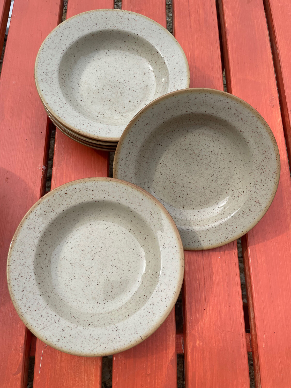 6 Hollow sandstone plates speckled Tulowice mid century XXe