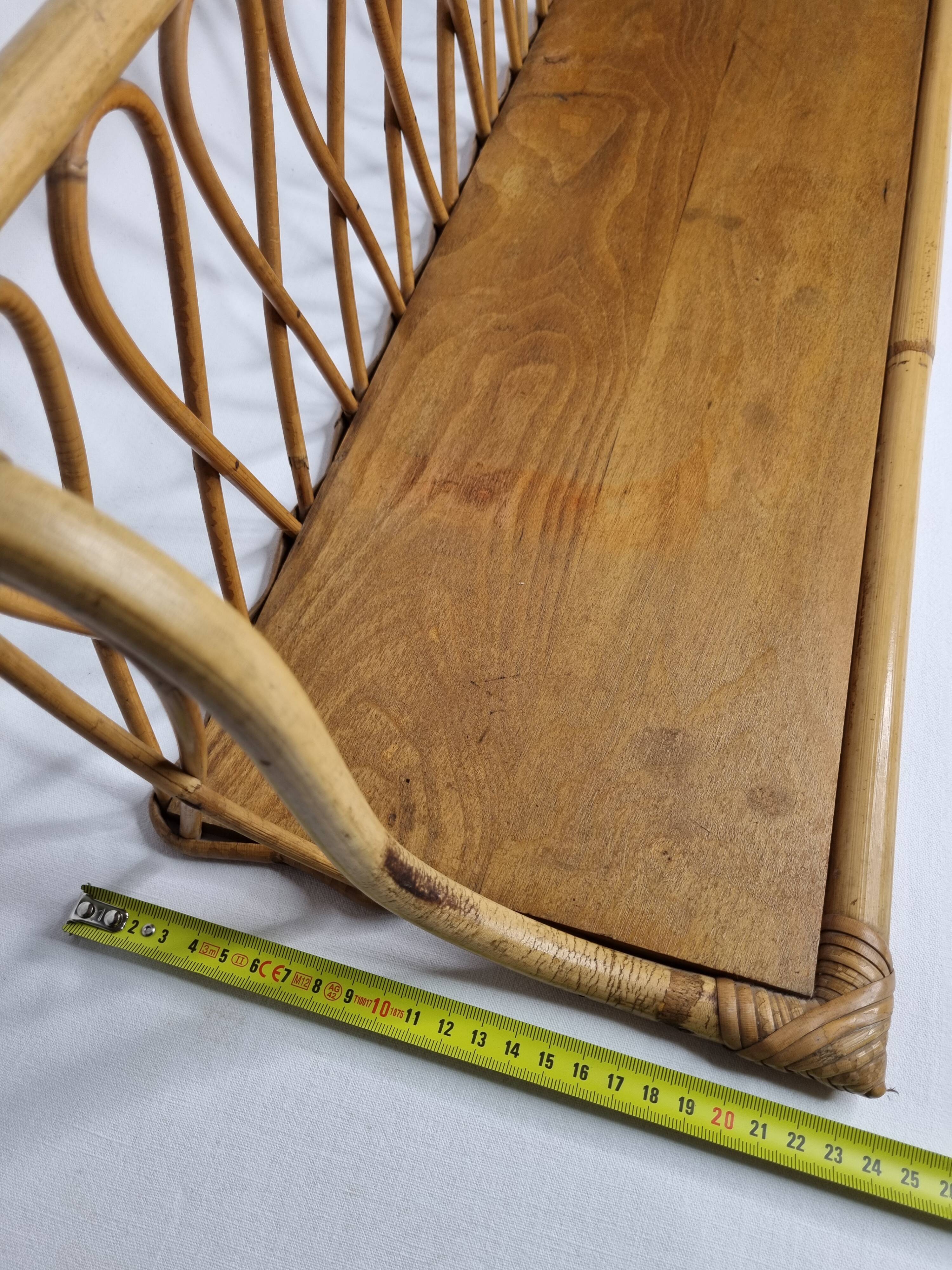 Vintage rattan wall shelf, 64 cm