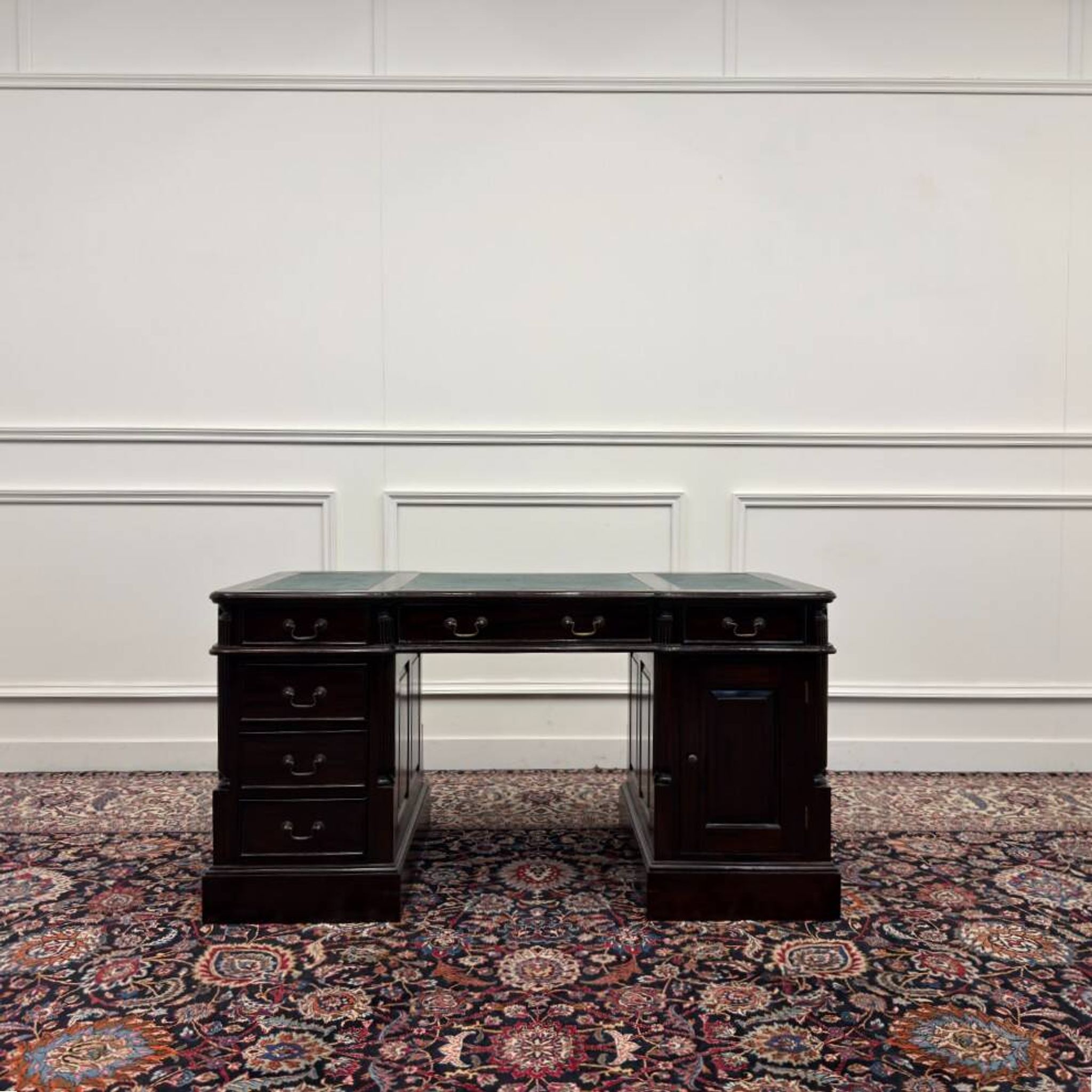 Classic English Desk Green Leather Inlay
