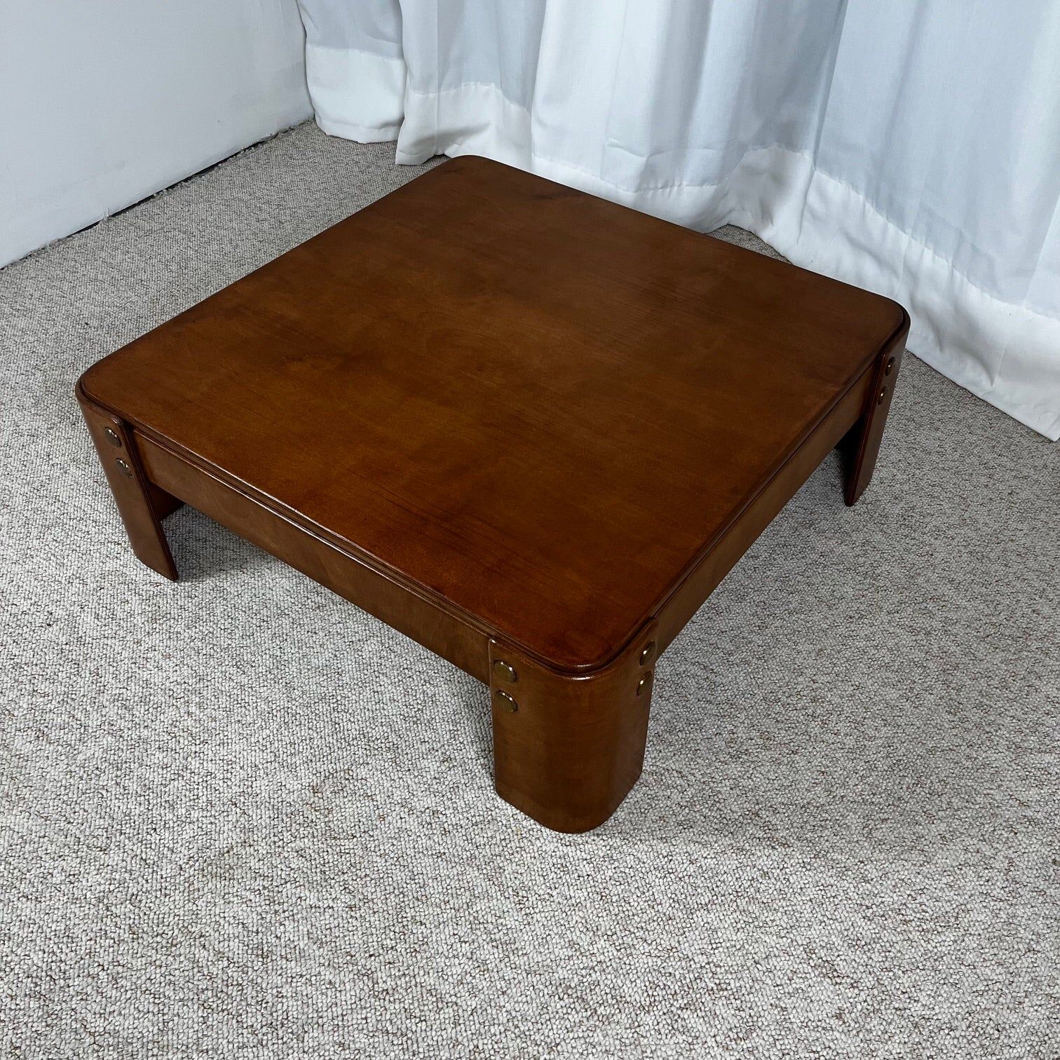 Square modernist coffee table in stained beech veneer, 1970s/80s.
