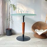 Vintage round mushroom table in wood and glass, 1970s