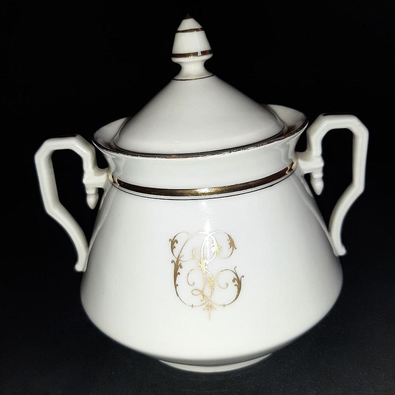 Porcelain sweetener and milk jug with cipher