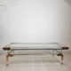Coffee table with sliding shelf in lucite, brass and glass, Hollywood Regency
