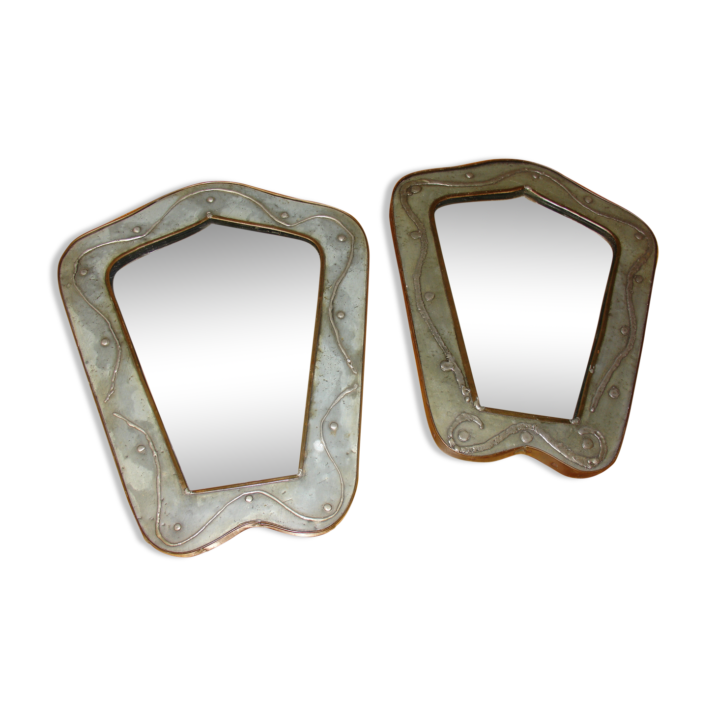 Pair of mirrors around 1950 in Tin and copper 28x35cm