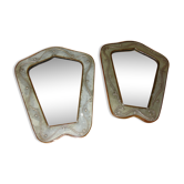 Pair of mirrors around 1950 in Tin and copper 28x35cm