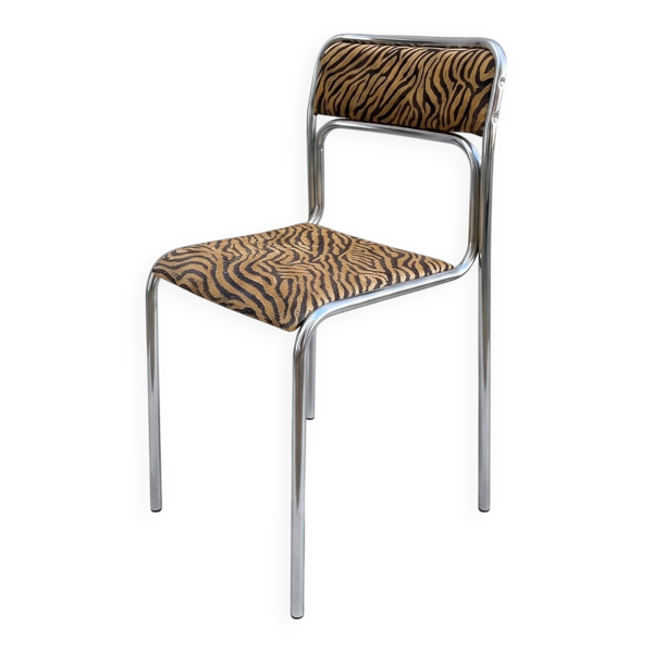 Chaise Chromée Tubulaire & Léopard - Style Bauhaus - Vintage