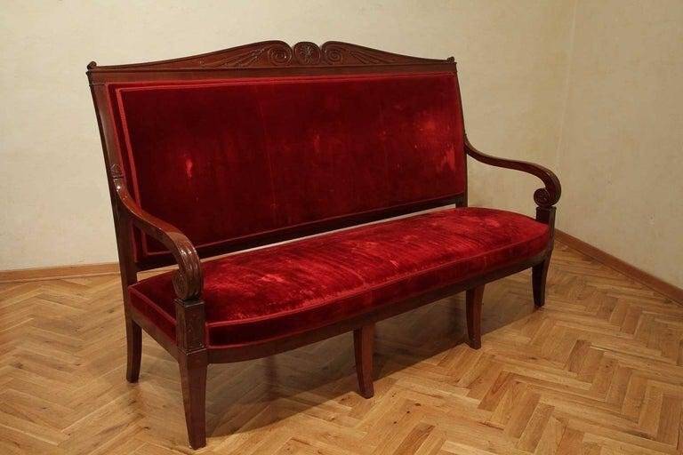 18th Century French Hand Carved Mahogany Upholstered Sofa in the style of George Jacob