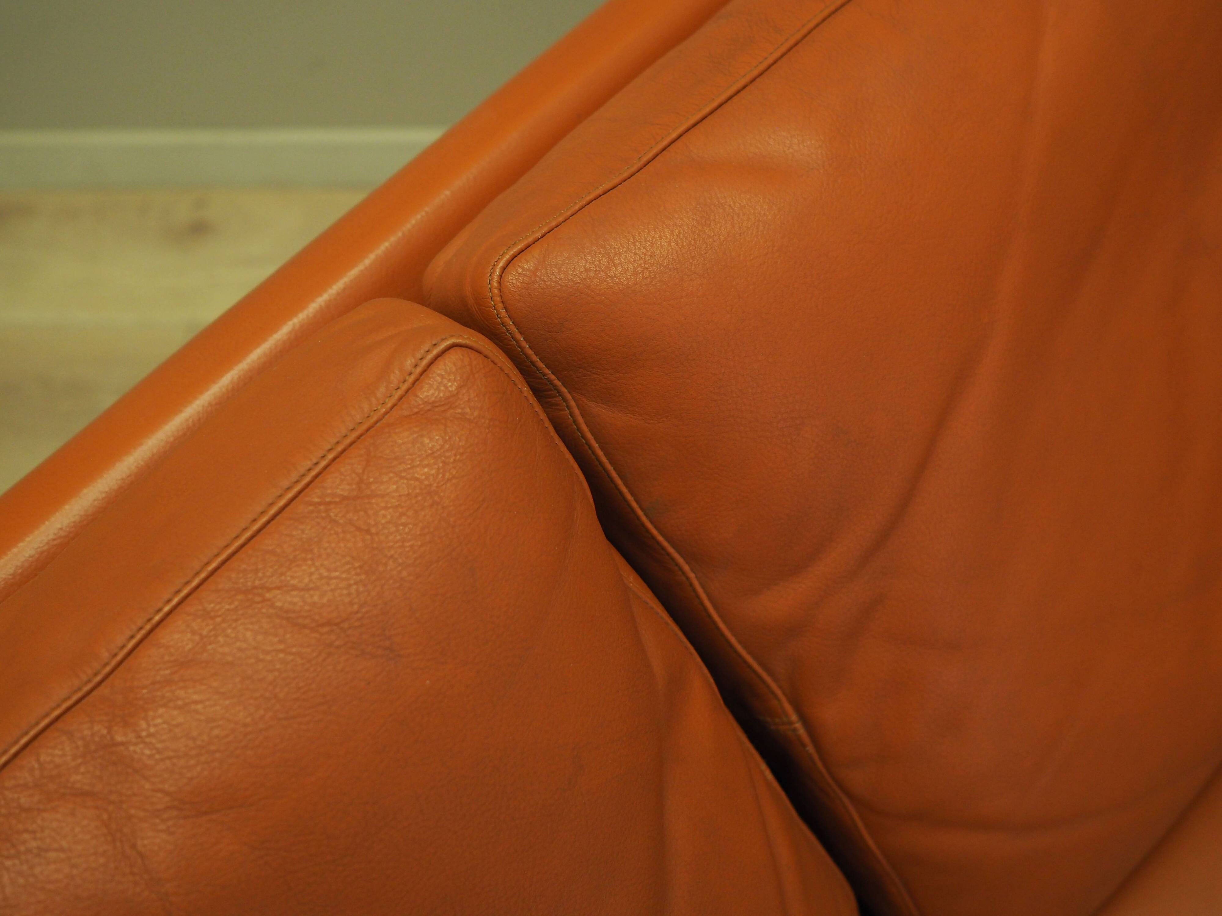 Orange leather sofa, Danish design, 1970s, production: Denmark