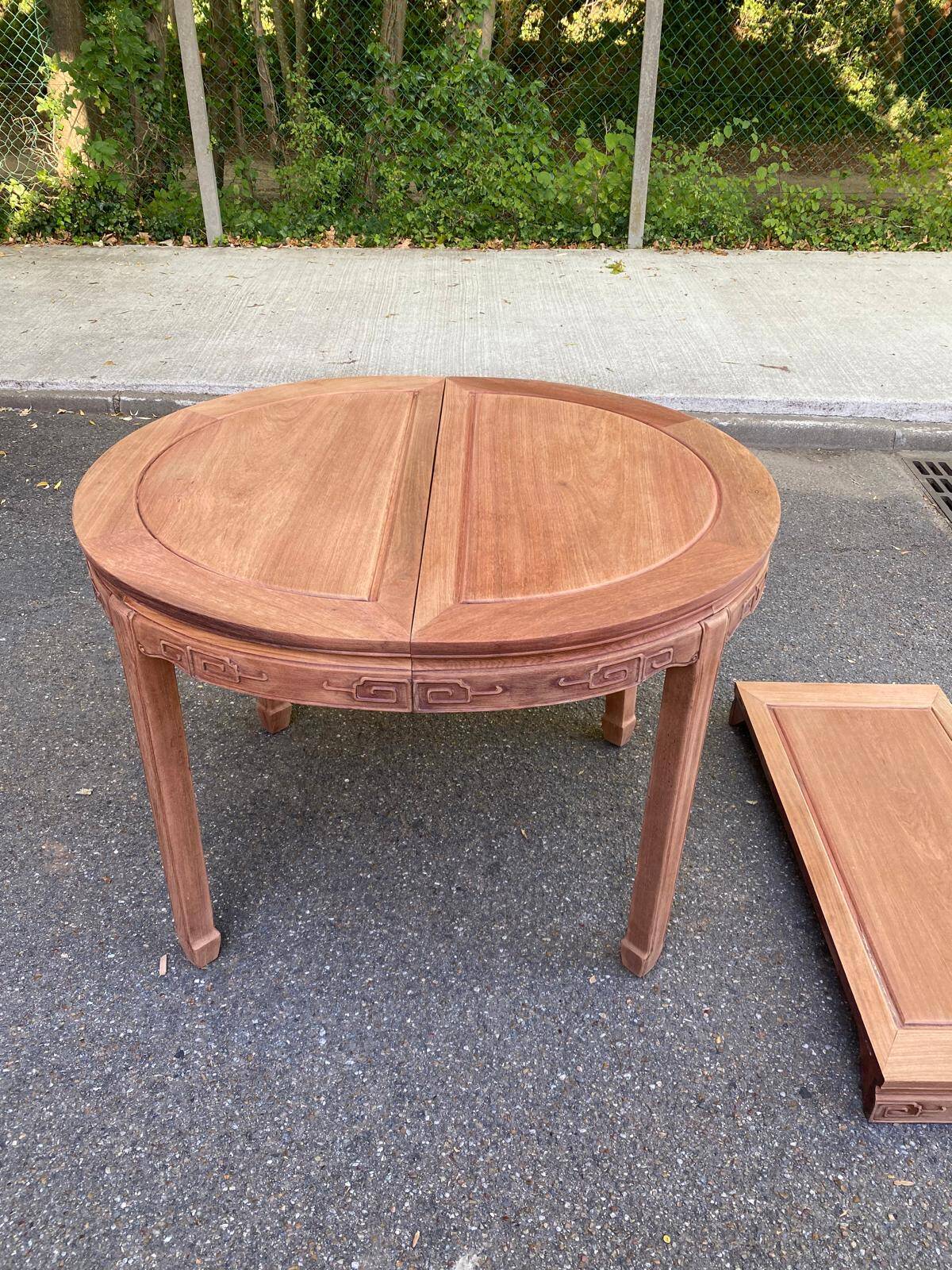 Table à manger ronde extensible décapé en bois massif brut chinois Ming 196