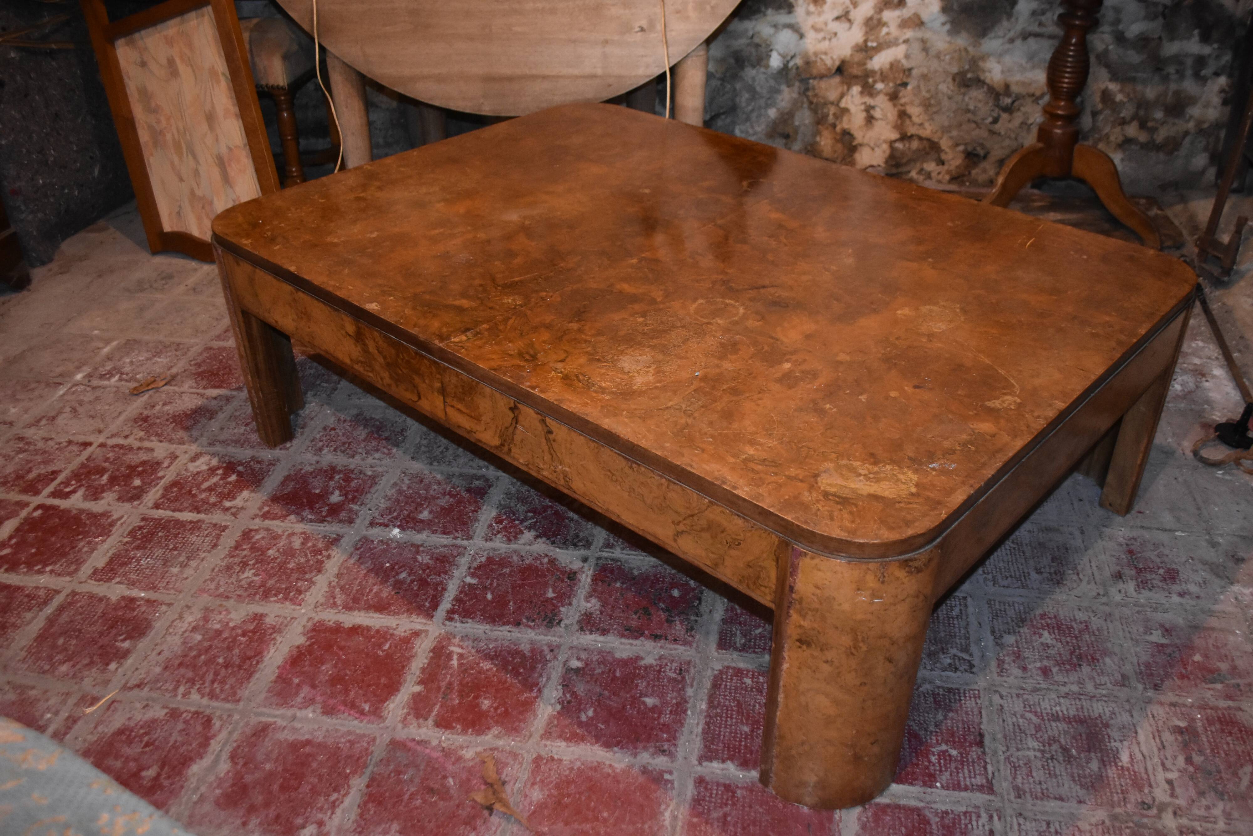 large Art Deco coffee table in amboyna burl
