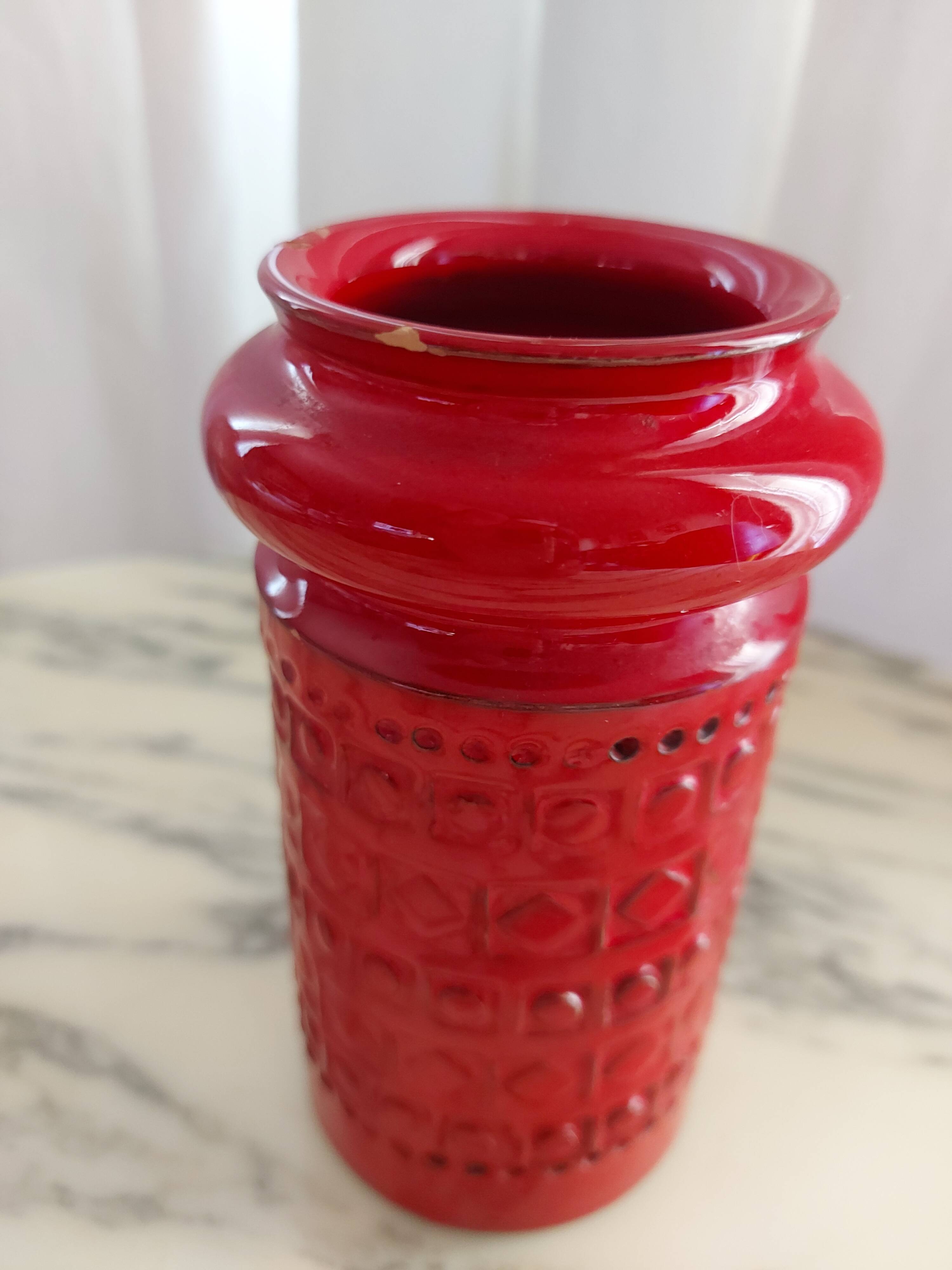 Red ceramic vase Aldo Londi , Bitossi , Italy