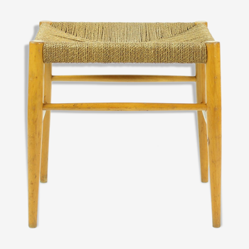 Tabouret en bois de chêne et corde, Tchécoslovaquie années 1960